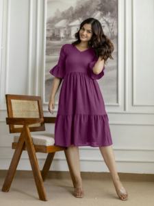 Vestido occidental plisado acampanado de crepé para mujer de Trendmalls () - Product Image 4