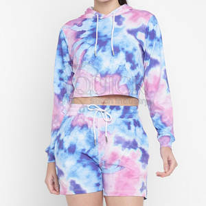 Conjunto de Sudadera con Capucha Corta para Mujer, Estilo Casual, Color Sólido, 100% Algodón, Tejido Transpirable, en Existencia - Product Image 1