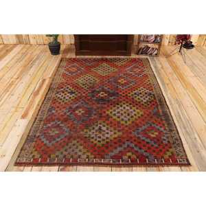 Alfombra Turca, Alfombra de 4.8x7 pies, Alfombra Kilim con Bordes Rojos - Product Image 1