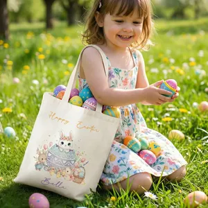 Personalized Fashionable Happy <b>Easter</b> Egg Bunny Reusable Canvas <b>Bag</b> Daily Use <b>Easter</b> <b>Gift</b> for Kids and Women with Name - Product Image 5