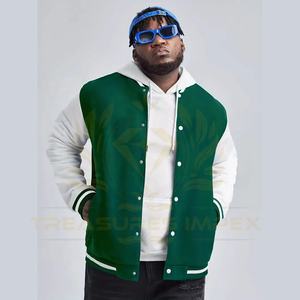 Veste de baseball décontractée en toile et laine pour hommes avec col montant raglan surdimensionné Veste polaire chaude printemps automne hiver - Product Image 3