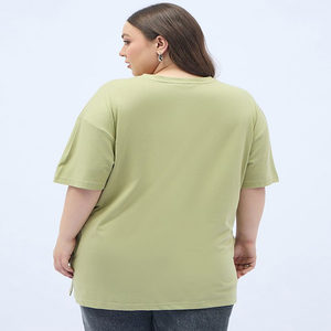 Nouveau T-shirt surdimensionné Vêtement d'été T-shirt à col rond pour femmes et filles T-shirt avec poche style Coton tissé de haute qualité - Product Image 3