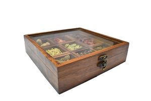 Outils indiens pour herbes et épices Masala Boîte à épices en bois de Sesham remplie d'épices entières avec cuillère - Product Image 5