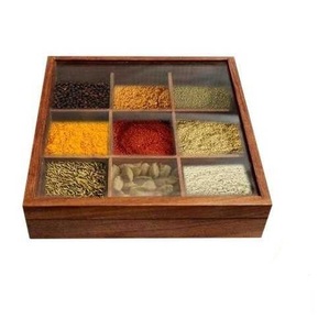 Caja hexagonal de madera para condimentos, compartimento extraíble y cuchara de madera, herramientas de cocina, caja de Masala - Product Image 6