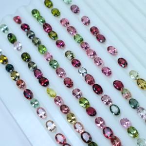 Vente en gros de pierres précieuses en tourmaline naturelle 6x4mm taille ovale, pierre semi-précieuse multicolore polie pour la fabrication de bijoux - Product Image 1
