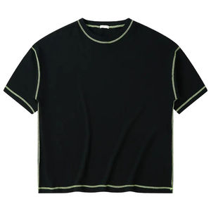 100% algodón contraste puntadas gota hombro camisetas de gran tamaño para hombres boxy fit longitud corta camisas de calidad premium para hombres impresas - Product Image 3