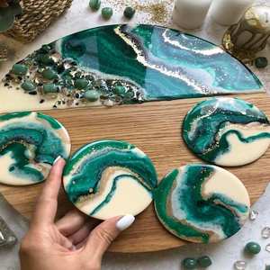 Posavasos de resina hechos a mano con esteras epoxi con efecto remolino oceánico, perfectos para mesa de comedor y regalos modernos para el hogar - Product Image 2