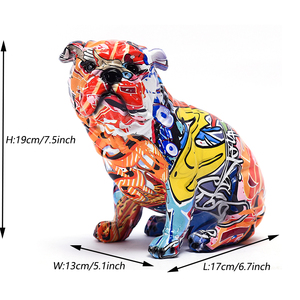Impression par transfert d'eau créatif <span class=keywords><strong>Statue</strong></span> de chien assis en résine <span class=keywords><strong>Statue</strong></span> de <span class=keywords><strong>bouledogue</strong></span> <span class=keywords><strong>anglais</strong></span> Graffiti - Product Image 2