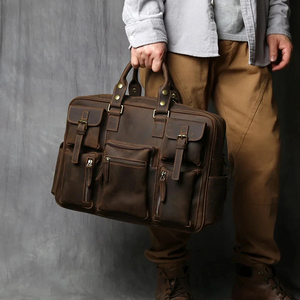 Vintage Genuine Leather Laptop Messenger Crossbody Portable Korean Large Capacity Shoulder Bag Office Style Zipper Closure - Product Image 5