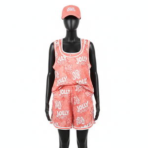 Ensemble short de basketball pour femmes, respirant, en maille polyester 160 GSM, rose corail, avec logo personnalisé par sublimation, ensembles pour femmes 100% coton - Product Image 6