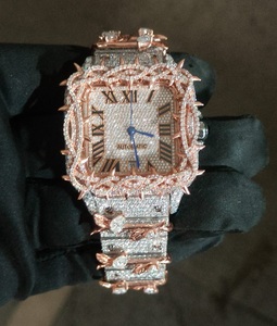 Vente en gros de montre de luxe en moissanite avec couronne de diamants bracelet en cuir serti invisible en acier inoxydable et verre saphir 30m étanche - Product Image 1