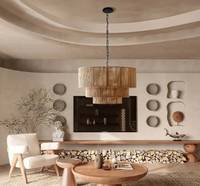 Grande Suspension en Jute Plafonnier en Rotin Rustique Boho Farmhouse Lighting pour Salle à Manger