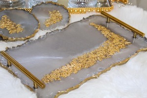 Posavasos de resina hechos a mano con bandeja, juego de bebidas decorativas asequibles para el hogar, la Oficina y el café, posavasos de resina Premium - Product Image 3