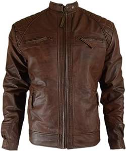 Veste en cuir de motard noire matelassée Jack pour hommes, veste en cuir de moto unique pour hommes - Product Image 5