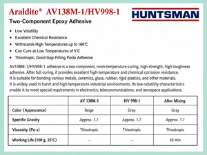 Adhesivo Epóxico Tixotrópico ARALDITE AV 138 M-1 de la Serie de Unión a Alta Temperatura, Resistente a Químicos, para Metal y Cerámica, Pegamento 2K CN - Product Image 5