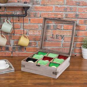 Boîte à thé en bois organisateur coffre de rangement porte-sac rustique support conteneur de stockage boîte à thé pour café sucre - Product Image 3