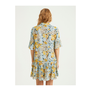 Robe en viscose mini à col chemise, à motifs floraux, décontractée, respirante et écologique pour femmes - Product Image 5
