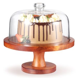 Support à gâteau en bois avec dôme en verre, adapté aux arrangements de gâteaux créatifs, présentoir élégant pour les fêtes - Product Image 2