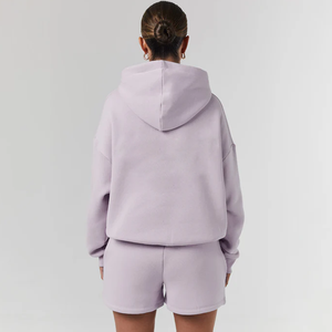 Ensemble de survêtement oversize pour femme avec short, motif uni imprimé personnalisé, 100 % coton, logo sérigraphié sur dentelle, vente en gros - Product Image 4