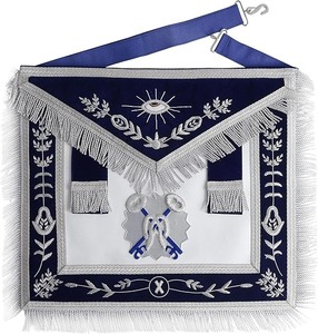 Mandil Masónico Azul de Piel de Cordero 100% para Past Master, Mandil Plateado para Past Master, Tipo de Tela: Piel de Cordero - Product Image 3