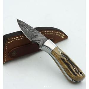 Couteau Skinner de qualité supérieure avec lame en acier damas faite à la main et poignée en corne personnalisable OEM bricolage couteaux de chasse cadeau pour les chasseurs - Product Image 5