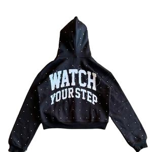 Sweat à capuche court vintage pour hommes Patch de broderie personnalisé Sun Faded avec fermeture éclair Stone Acid Wash Distressed Style Winter 2025 - Product Image 3