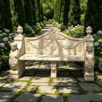 Banc de jardin en marbre blanc avec accoudoir en forme de cygne, décorations florales en relief, style européen, pour villa extérieure, banc en pierre, taille et design personnalisés