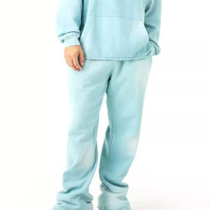 Vente en gros personnalisé 100% coton polaire haute qualité vierge unisexe surdimensionné à capuche et pantalon de jogging ensemble survêtement évasé pour hommes - Product Image 4