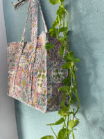Sac fourre-tout en coton fait main, grand format, patchwork, imprimé à blocs, avec poche zippée, rose, style bohème, pour usage quotidien, printemps, automne, hiver, été