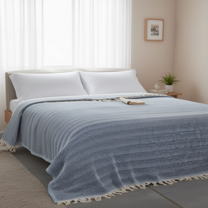 DAFNI BIG PAZAR Couvre-lit en Jacquard tissé respirant 100% coton avec pompons 200x230cm, Plaid d'été en piqué, Couverture légère - Product Image 2