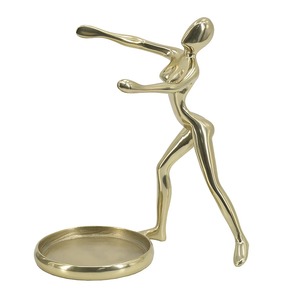 Porte-bougie figuratif en métal doré moderne, cylindre en verre, 11,4 pouces de haut, design de statue humaine sculpturale, Noël, Pâques - Product Image 4