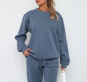 ชุดวอร์มผ้าฝ้าย100% สำหรับผู้หญิงชุดวอร์มคอกลมทรงโอเวอร์ไซส์ชุดวอร์มสำหรับผู้หญิงชุดวอร์มสำหรับฤดูหนาวทำตามสั่ง - Product Image 3