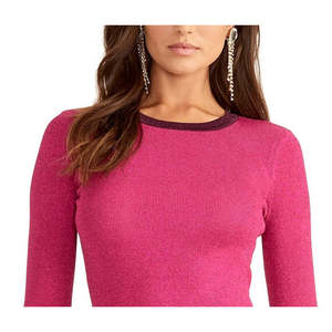 Suéter Metálico con Ribete para Mujer Rachel Roy, Estilo Vintage, Casual, Transpirable, Tejido Fino, Color Rosa, Talla Extra Grande, para Otoño e Invierno - Product Image 2