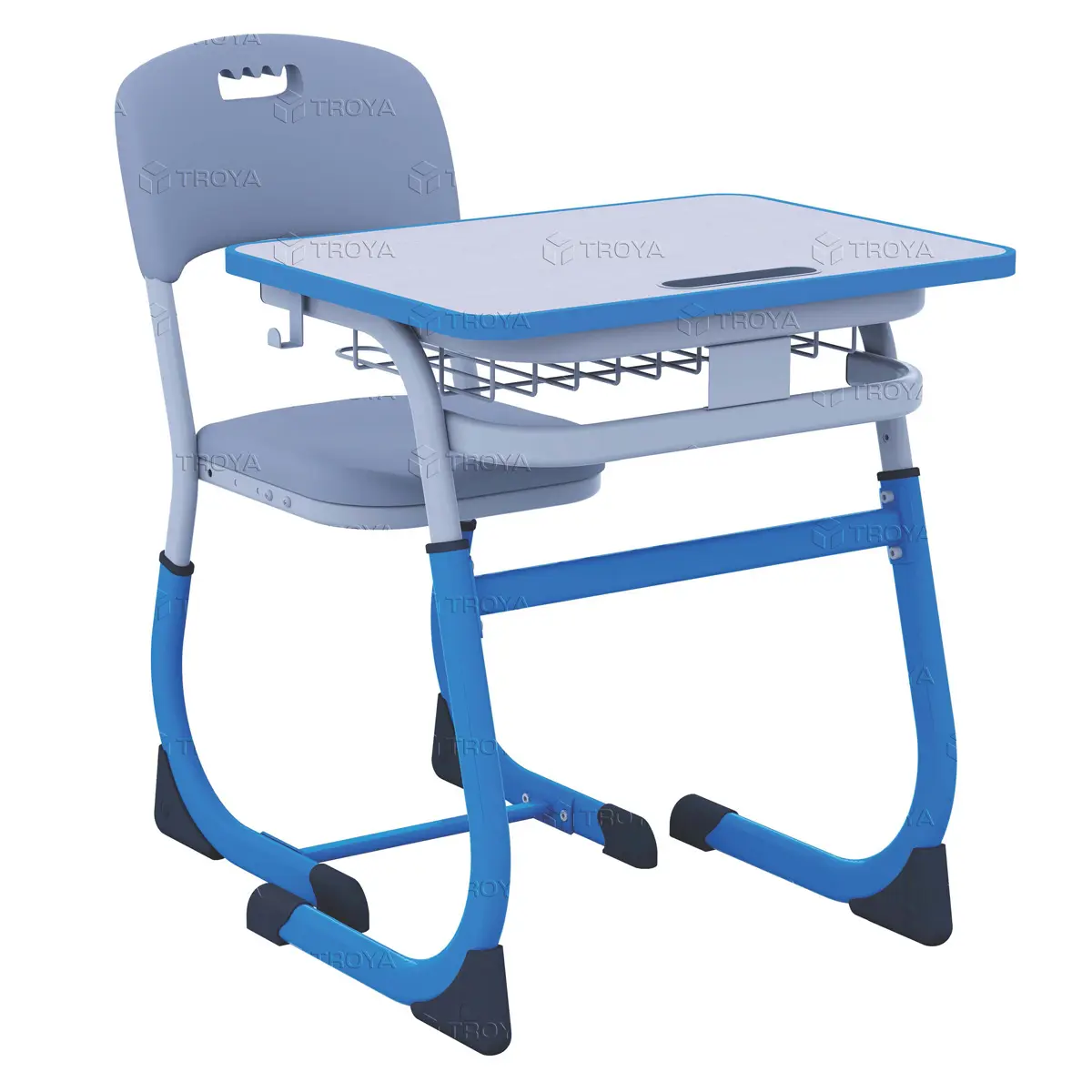 طقم مقعد واحد ذكي مع كرسي واحد. اللون الرمادي/الأزرق مع حافة مضادة للتخريب
