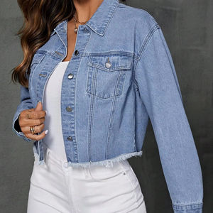 Veste en jean bleu clair à manches longues pour femmes couleur unie fermeture à boutons en métal Simple mode décontractée pour les jeunes - Product Image 4