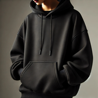 Sweat à capuche long unisexe en polaire polyester/nylon noir brodé de qualité supérieure, écologique, élégant, durable, imperméable et doux pour l'hiver