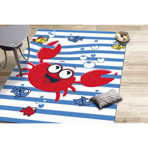 <b>Crab</b> and Fish Rug: Nautical Nursery <b>Decor</b>, Kids Room Rug,Nonwoven Thin Rug - Product Image 1