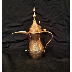Indian <b>Metal</b> Brass Made <b>Coffee</b> <b>Pot</b> Dallah Embossed Gold Finish for Qahwa Latest Vintage Style for Home & Hotel Supply From India - Product Image 3