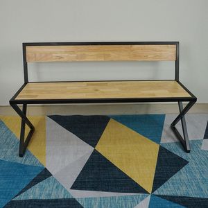 Muebles para el Hogar, Banco Rústico con Patas en Forma de X de Hierro, con Asiento y Respaldo de Madera de Caucho, GBD001 - Product Image 4