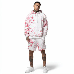 Drop Shoulder Tie Dye Sublimación Hood Top Jogger Set Hombres Invierno Drop Shoulder Hoodie Acid Wash Baggy Jogger Shorts Set Hombres - Product Image 6