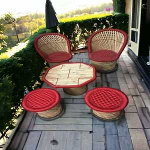 ชุดโต๊ะเก้าอี้ออตโตมันไม้ไผ่ดีไซน์ทันสมัยหลากสีสำหรับโรงแรมห้องนอนกลางแจ้งร้านอาหารห้องนั่งเล่นระเบียง-ขายส่ง - Product Image 4