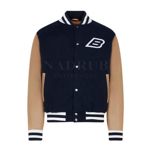 <b>Men's</b> 100% Cotton Stand Collar Breathable Letterman <b>Jacket</b> Covered Button Custom <b>Long</b> Sleeve Fleece Latest Designs Wholesale - Product Image 1