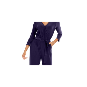 Tuta da donna NY Collection viola con scollo a V, vita alta, stampa moderna, vestibilità ampia, lunghezza midi, per sport, taglie dalla Small alla Medium - Product Image 2