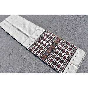 Vintage Turkish Rug Classic White <b>Red</b> 2 X 7.3ft Large Area <b>Wool</b> Latex Rectangular Plush Hight Abstract for Hallway Room Rug - Product Image 4