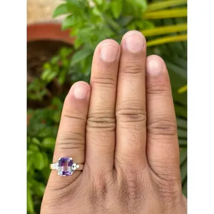 925 <b>Silver</b> Natural Amethyst Diamond <b>Ring</b> - Product Image 2