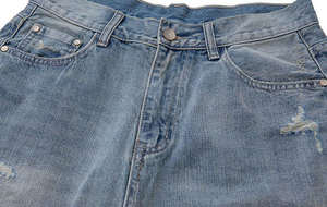 Shorts amples en maille délavée bleu clair de haute qualité pour homme, coupe brute personnalisée, denim délavé à l'acide, respirant, taille plus - Product Image 3