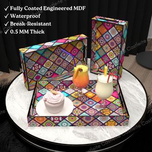 HF CRAFTS-Juego de tres bandejas rectangulares de servicio de MDF con impresión personalizada, superventas, bandejas de desayuno y cena OEM ODM - Product Image 5