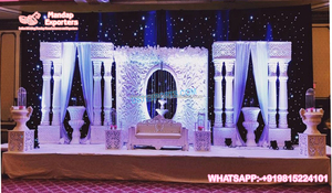 Décor de scène traditionnel pour réception et fiançailles, en fibre de verre dorée sculptée, pour événements de mariage indiens - Product Image 5