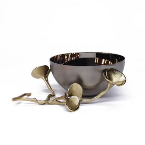 Vente directe d'usine bols de service en acier au design moderne avec fleurs dorées bols à fruits et à salade ronds pour la décoration intérieure - Product Image 2