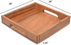 Plato para servir de madera de acacia con asas, plato para servir de madera, bandeja para aperitivos, desayuno, ideal para, café para el desayuno - Product Image 5